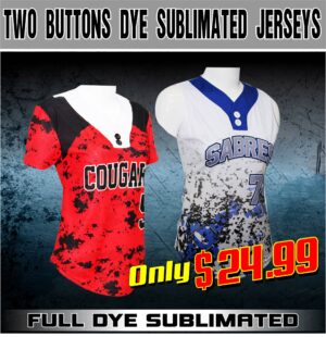 TWO BUTTON SOFTBALL JERSEY - DYE SUBLIMATED